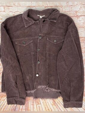 ee:some Boutique | Chocolate Brown Distressed Hem Corduroy Jacket
